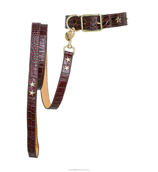 Bared Footwear unisexe collier et laisse pour chien cuir croco bordeaux BBNT324