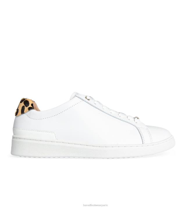Bared Footwear femmes calao 3 baskets blanches en cuir et poulain léopard BBNT251
