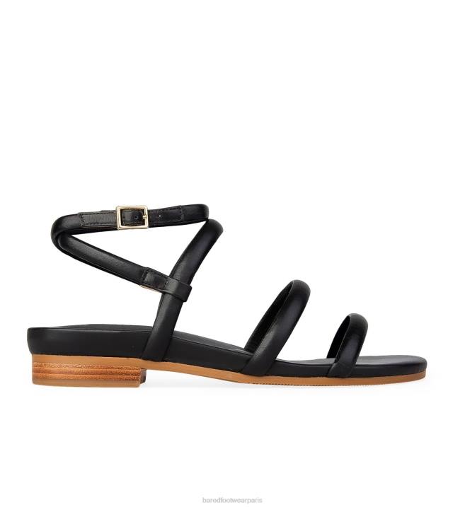 Bared Footwear femmes bulbe sandales plates en cuir noir BBNT218
