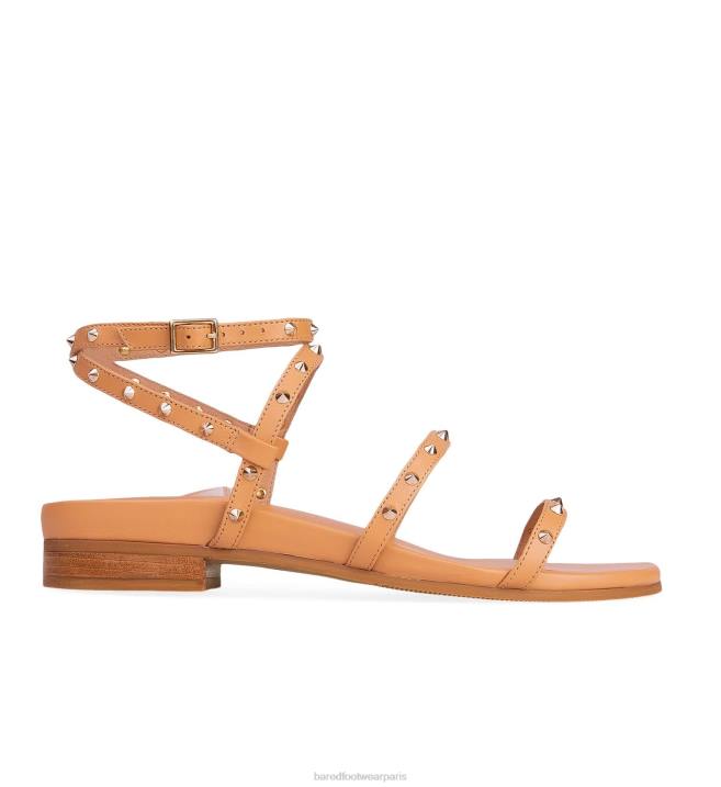 Bared Footwear femmes talève sultane sandales plates en cuir fauve clair BBNT239
