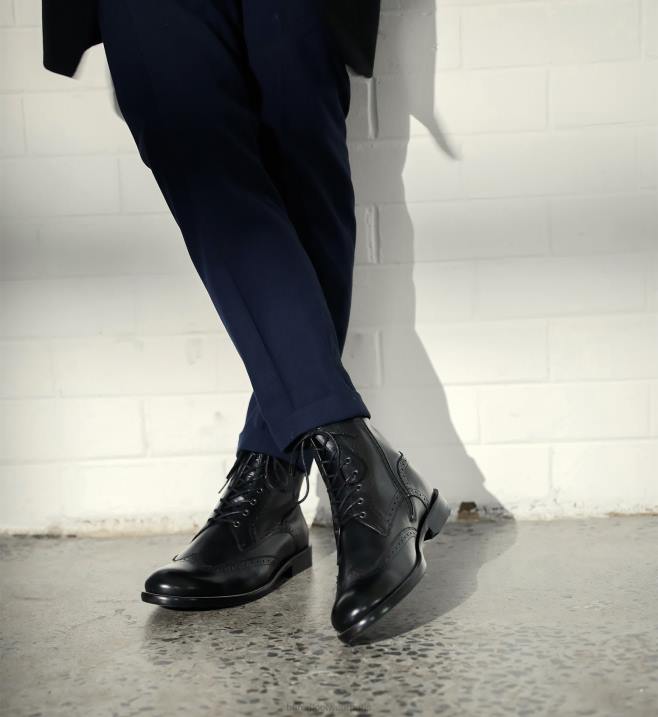 Bared Footwear Hommes manganèse 2 bottes en cuir noir BBNT1